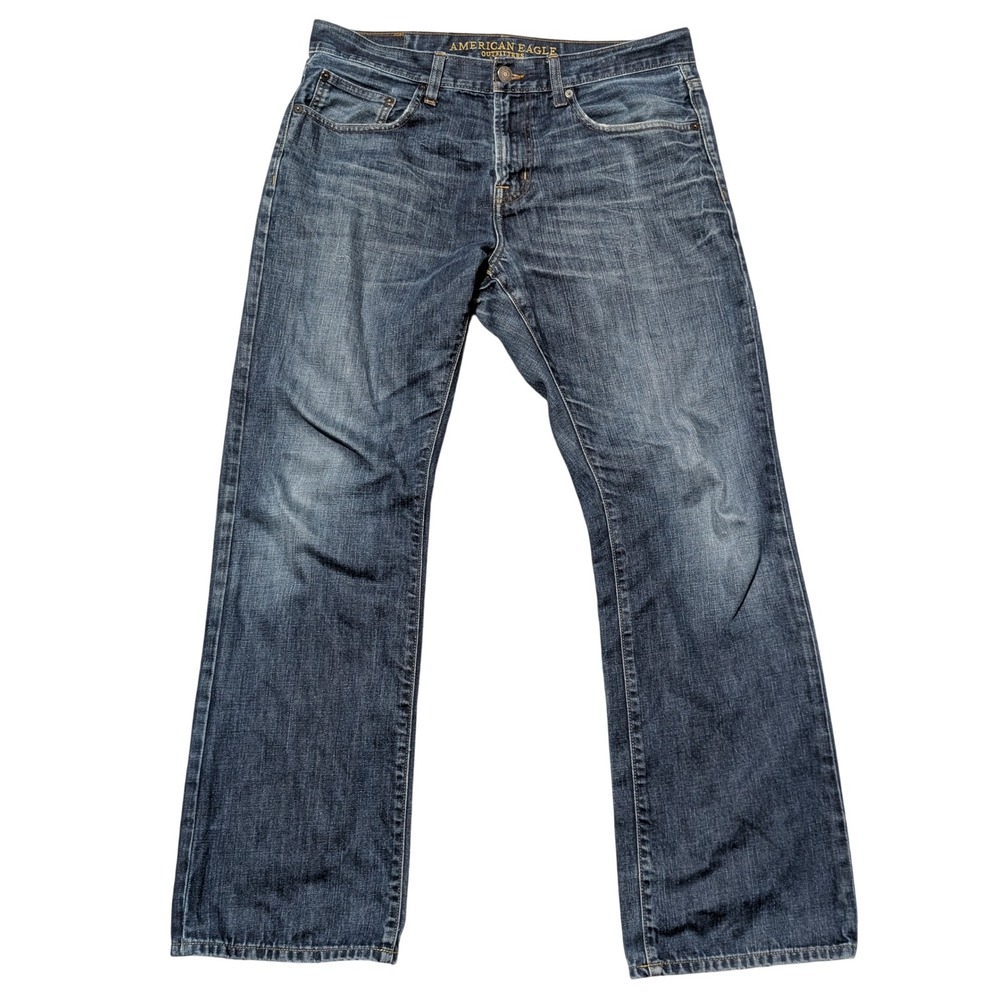 American Eagle Jeans Mens 34x32 Blue Straight Leg Dark Wash Cotton Baggy Wide